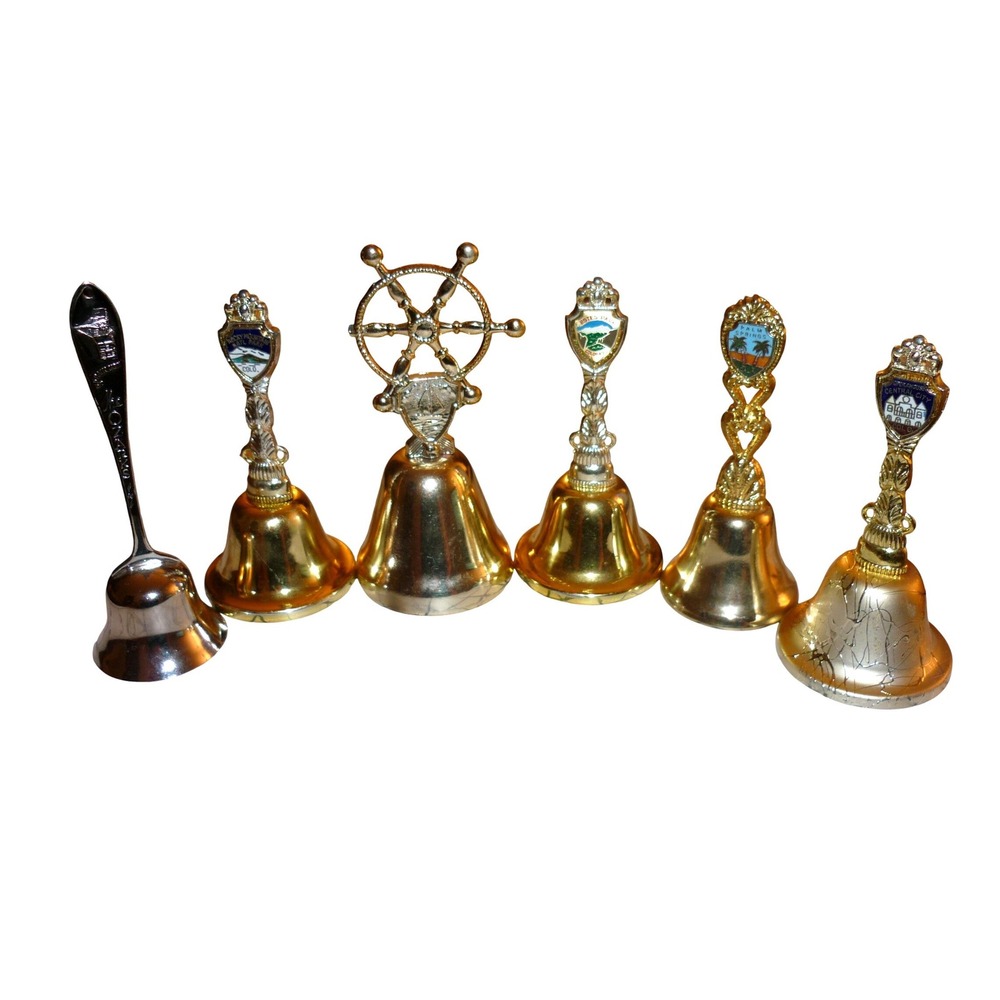 Vintage Souvenir Bells Lot of 6 Colorado Estes Park Central City Freeport Metal